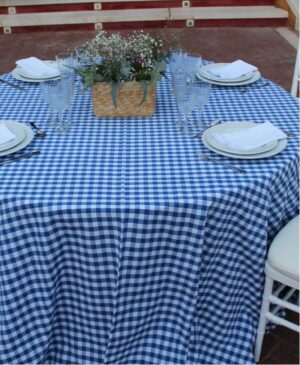 mantel vichy azul redondo