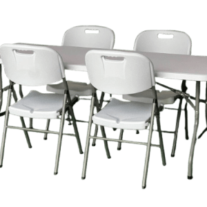 Pack Mesa Plegable Rectangular 183x75cm + Sillas Plegables Patas de Acero