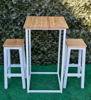 CONJUNTO MESA ALTA INDUSTRIAL + TABURETES - Imagen 8