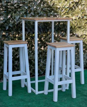 CONJUNTO MESA ALTA INDUSTRIAL + TABURETES - Imagen 2