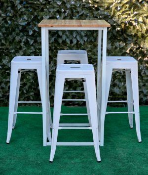 CONJUNTO MESA ALTA INDUSTRIAL + TABURETES - Imagen 3