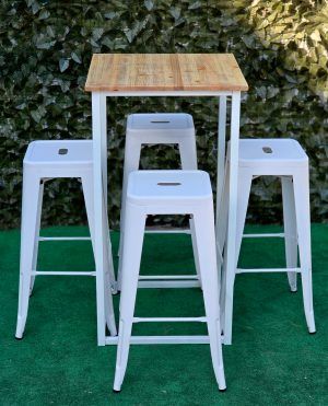 CONJUNTO MESA ALTA INDUSTRIAL + TABURETES - Imagen 5