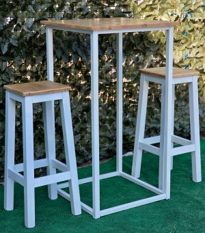CONJUNTO MESA ALTA INDUSTRIAL + TABURETES - Imagen 6