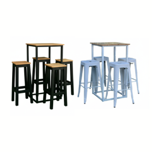 CONJUNTO MESA ALTA INDUSTRIAL + TABURETES